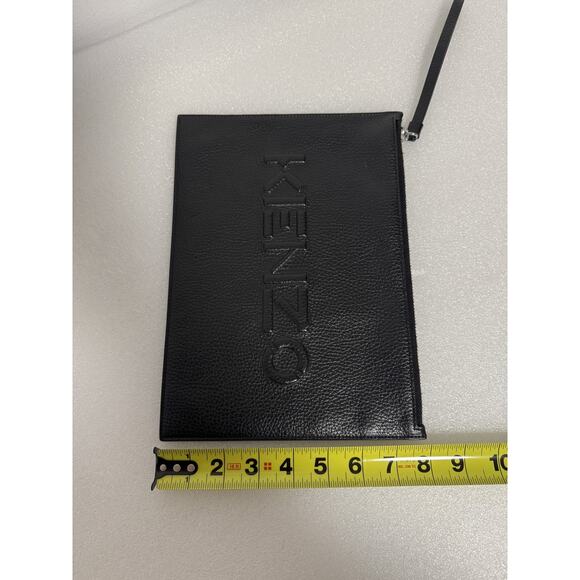 Kenzo Pouch Bag Leather Clutch Wristlet Zip Case Travel Unisex Embossed Black - Picture 7 of 11